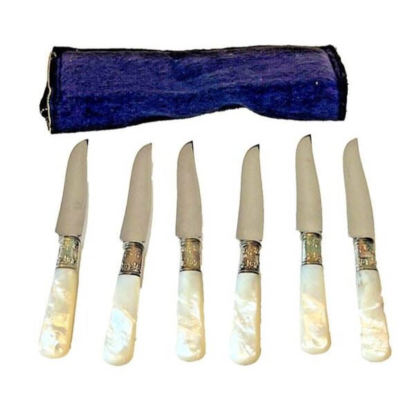 Set of 6 Pearl Handle Fruit Knives Flatware Discontinued Sterling FRKP 6 1/4" - Picture 2 of 4